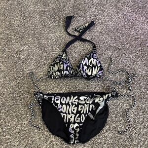 Billa Bong reversible bikini swimsuit large black silver/grey pool beach party